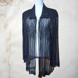 JBD New York Vintage 80s Sheer Shirt with Heavy Glass Bead Embellishment, 2X